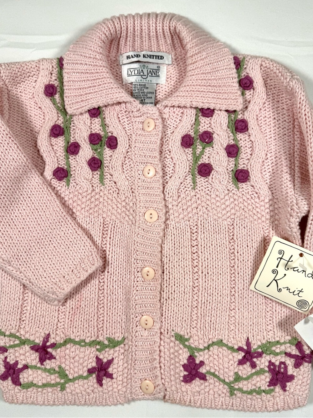 VINTAGE NWT LYDIA JANE Girls Hand Knit Floral Cardigan 4T Cottagecore 90s NEW - Picture 2 of 13